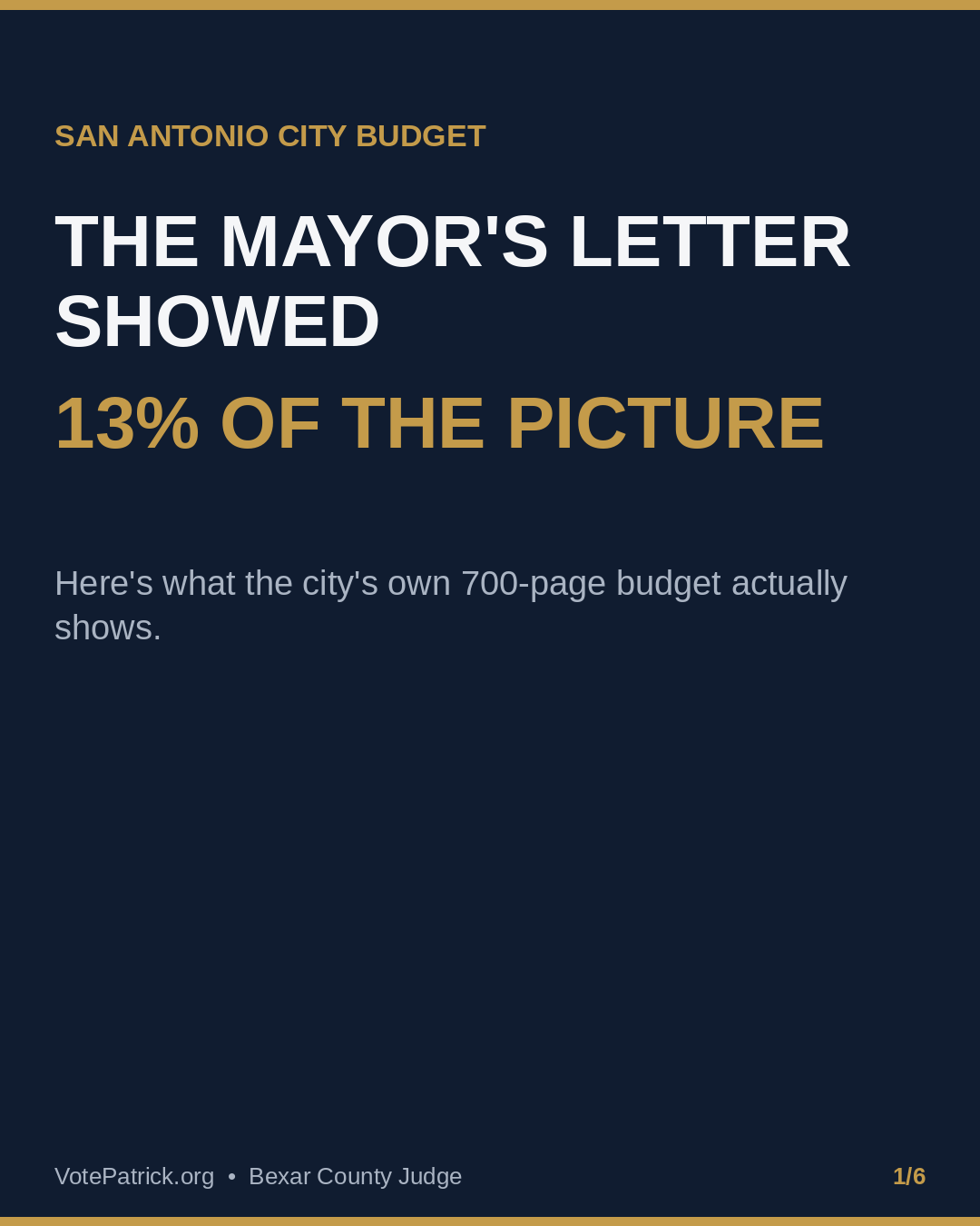 San Antonio city budget graphic stating that the mayor's letter showed 13 percent of the picture