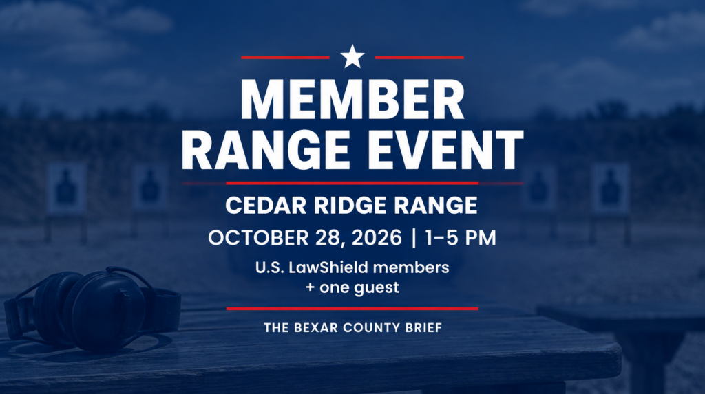 Cedar Ridge Range member event, October 28, 2026, 1–5 p.m.; U.S. LawShield members and one guest.