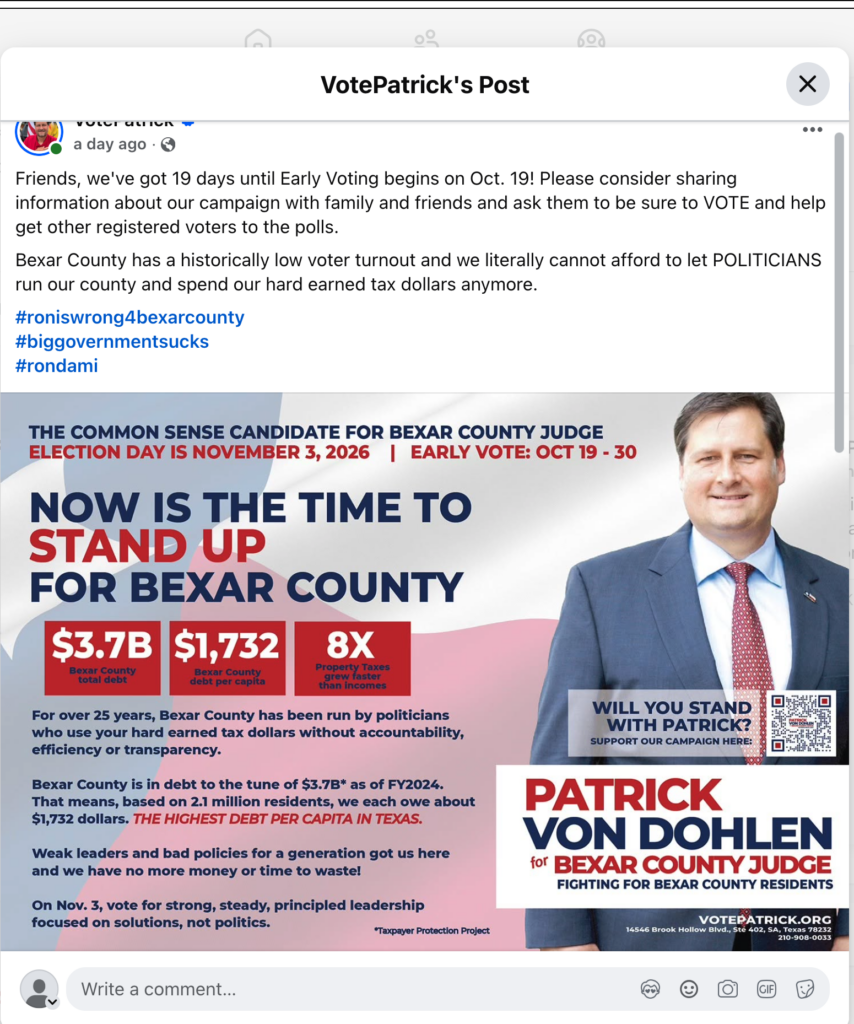 Screenshot of VotePatrick’s early-voting message and campaign graphic.
